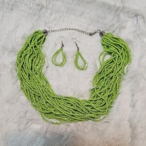 Green Beaded Necklace and Earring Set